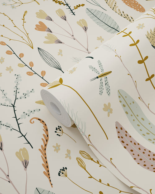 ESTAhome behang veldbloemen vergrijsd olijfgroen - 50 x 900 cm - 131163 - vtwonen shop