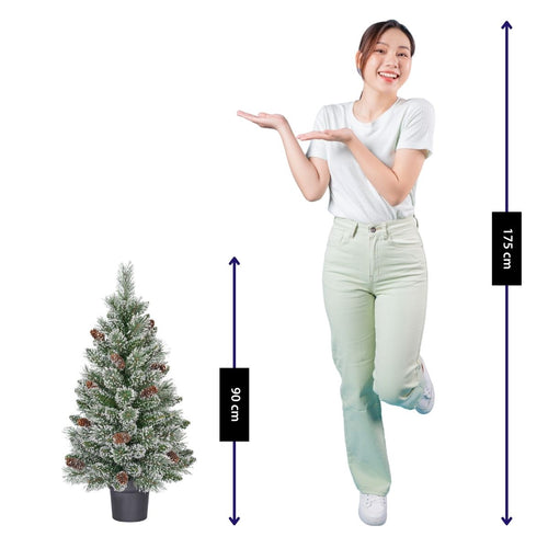 Black Box Trees Vandans Kunstkerstboom in Pot - Kunst Kerstboom H90 x Ø48 cm - met Dennenappels - Groen Frosted