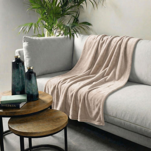 OWEN - plaid 130x160 cm - coral fleece deken - heerlijk zacht - Pumice Stone - beige