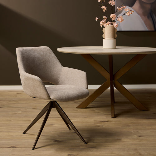 StarFurn Eetkamerstoel Daisy - Beige Stof - Draaibaar - vtwonen shop