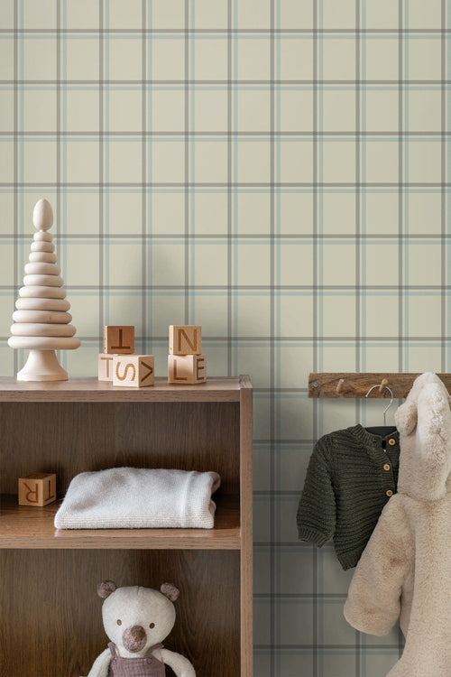 ESTAhome behang ruiten beige en blauw - 50 x 900 cm - 132164