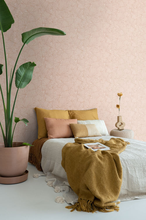 ESTAhome behang ginkgo bladeren terracotta roze - 53 cm x 10.05 m - 139489