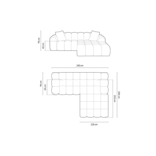 Cosmopolitan Design - Rechter hoekbank Treno 3-zits, chenille baksteen - 184x240x70cm