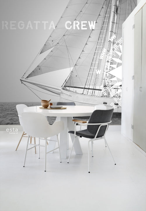 ESTAhome fotobehang zeilboot zwart en wit - 372 x 270 cm - 156430 - vtwonen shop
