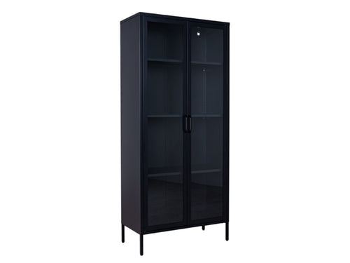 MaximaVida metalen locker vitrinekast Finn 80 x 35 x 180 cm zwart - echt glas - vtwonen shop