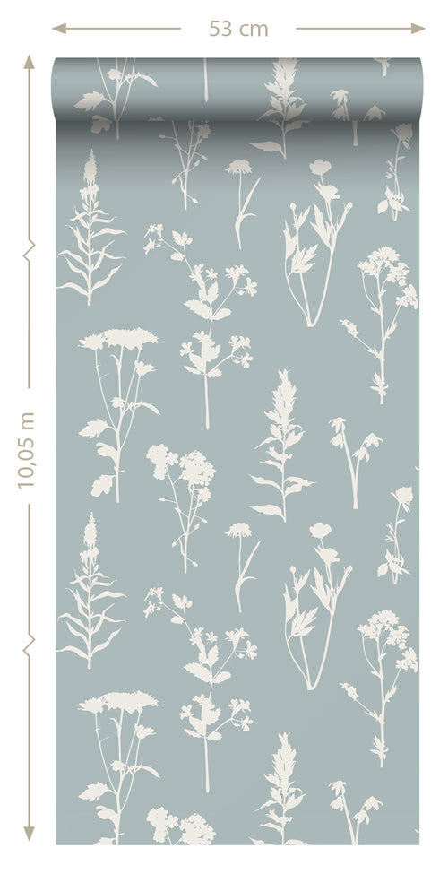 ESTAhome behang veldbloemen lichtblauw - 53 cm x 10.05 m - 139394