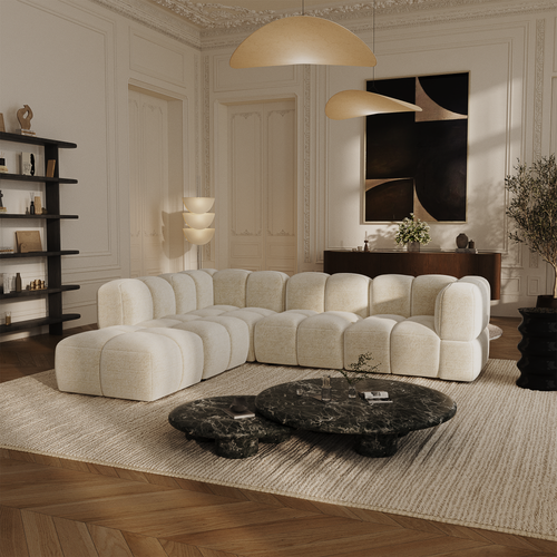 Sia Home - Modulaire bank met grote hoek links NUBI - Fluweel met structuur - Crème - 570cm