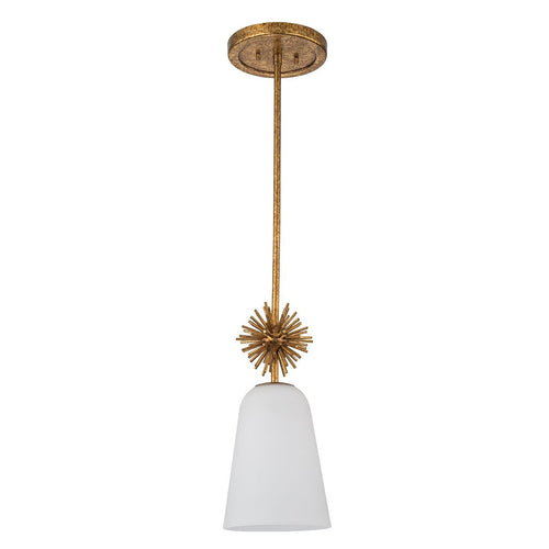 Schlanke Pendelleuchte, modernes Antik-Gold, 1 x E27, Opalschirm