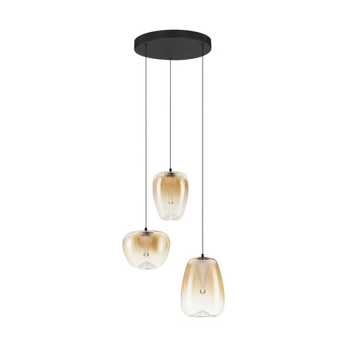 Nova Luce OBLO Hanglamp met clusterontwerp, amberkleurig, matzwart, LED 10W 650lm 3000K