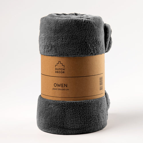 Dutch Decor - VOORDEELSET - 3-delig - Fluffy & Owen - 2 sierkussens 45x45 cm - 1 plaid 130x160 cm - antraciet - vtwonen shop