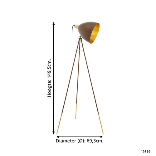 EGLO vloerlamp Chester 1 - e27 - 149,5 cm - roest/goud - vtwonen shop