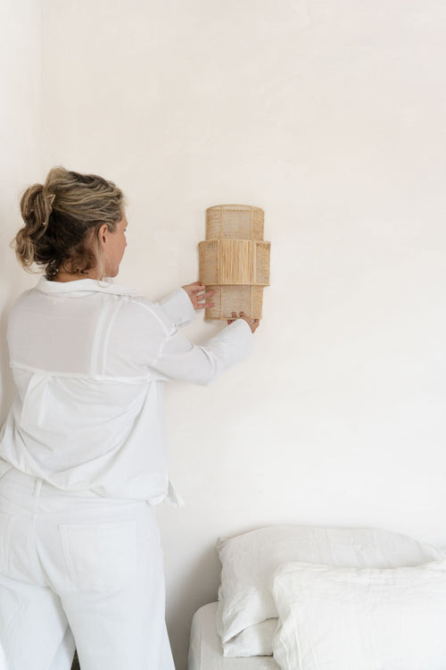 NOA MAY Wandlamp Izzy - naturel - raffia - 12,5 x 23 x 41,5 cm