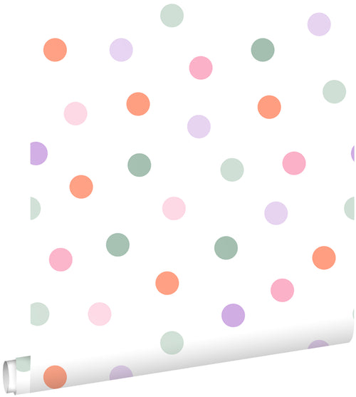 ESTAhome behang stip paars, oranje, roze en groen - 50 x 900 cm - 131622 - vtwonen shop