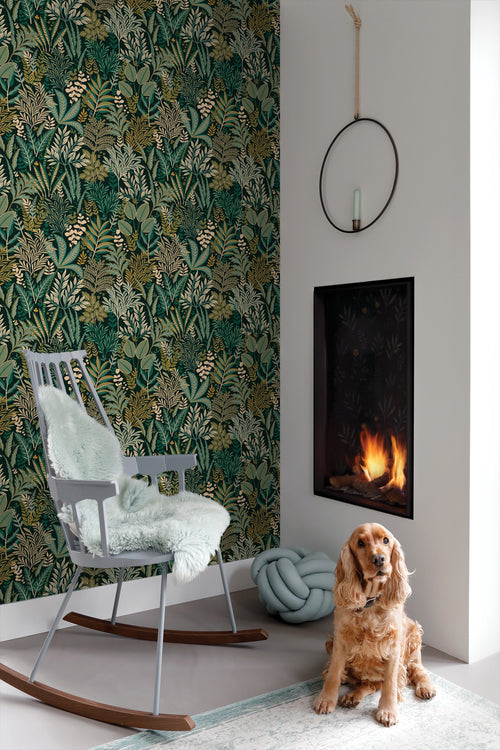 ESTAhome behang tropische bladeren en bloemen groen - 50 x 900 cm - 131661