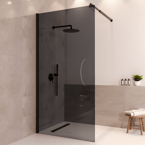 LOMAZOO douchewand Lima - inloopdouche - anti kalk nano coating - rookglas - 8 mm - zwart - 100 x 200 cm