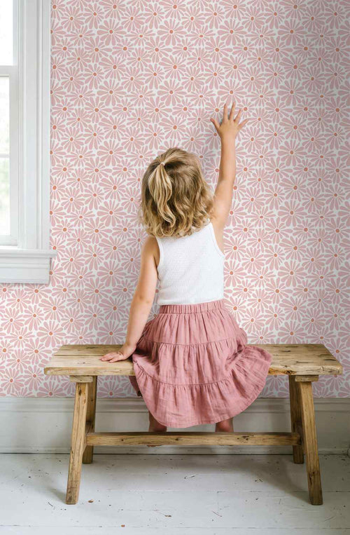 ESTAhome behang madeliefjes roze en terracotta - 50 x 900 cm - 132004