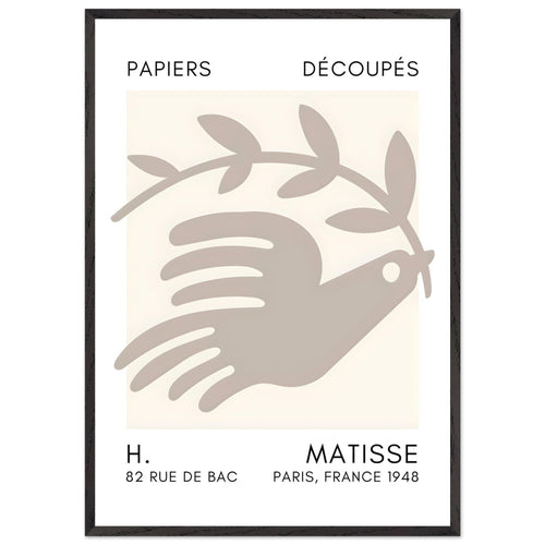 Artfulprints Poster met Lijst Matisse - Peace dove grey   - 70x100 cm - Grijs