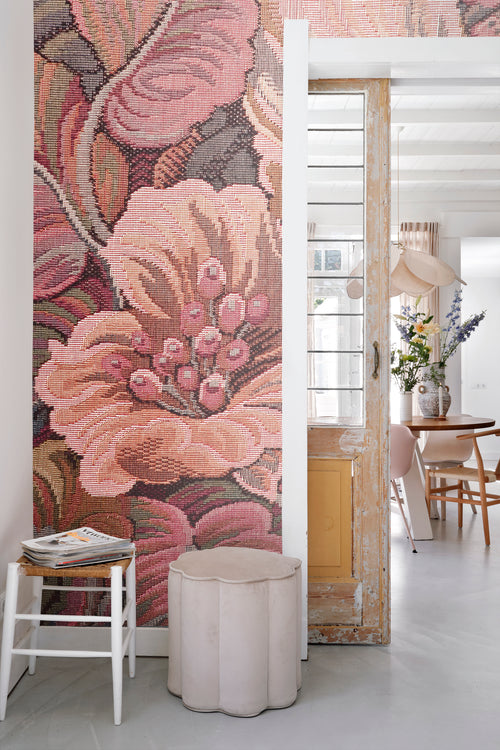 ESTAhome fotobehang geborduurd bloemmotief roze - 186 x 279 cm - 159509 - vtwonen shop