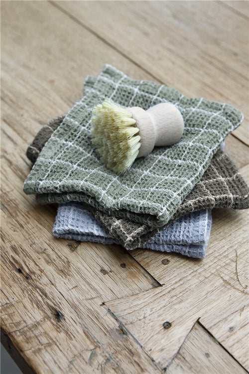 Walra - Vaatdoek Dry with Cubes - 3x 30x30 cm - Legergroen