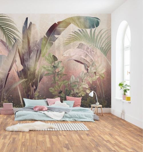 Komar fotobehang palmbladeren groen en roze - 350 x 250 cm - 610018 - vtwonen shop