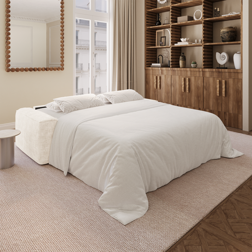 Premium Interiors - Snel uitklapbare slaapbank COMO - corduroy crème 216cm