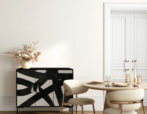 Laag dressoir met 2 deuren en 4 laden van MDF met Abstracte lijnen patroon - vtwonen shop