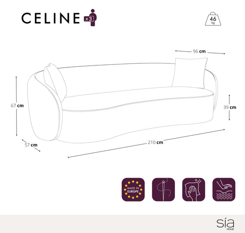 Sia Home - Rechte bank CELINE - Zacht aanvoelende geweven stof - Middernachtblauw - 210cm