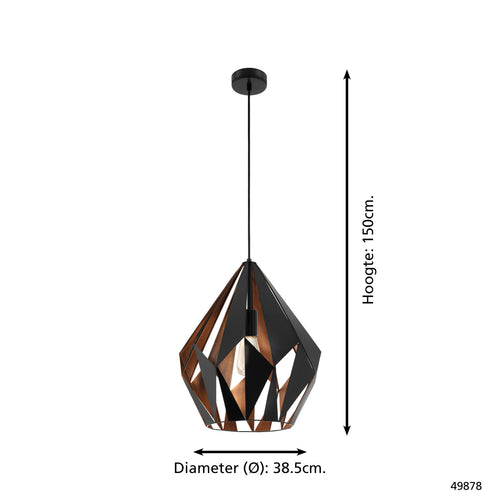Suspension Carlton 1 noire et cuivre - Éclairage Design | EGLO Suspension Carlton 1 noire et cuivre - Éclairage Design | EGLO