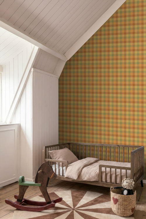 ESTAhome behang ruiten geel, bruin en groen - 50 x 900 cm - 132062