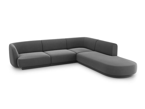 Micadoni rechter hoekbank Miley 6-zits, flueel, grijs - 248x255x70cm