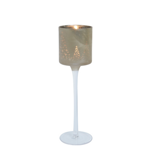 Sia Deco Kerst Windlicht Op Voet - matglas grijs en lichtgoud - glas - H25 - vtwonen shop