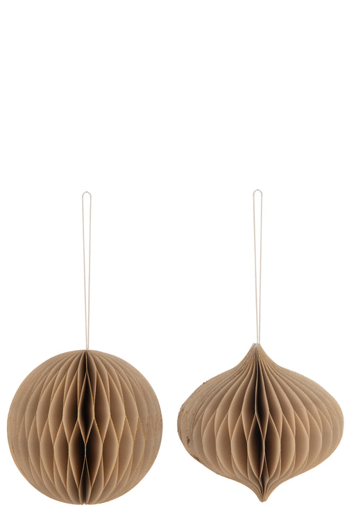 J-Line kerstbal - papier - beige - large - 2 stuks