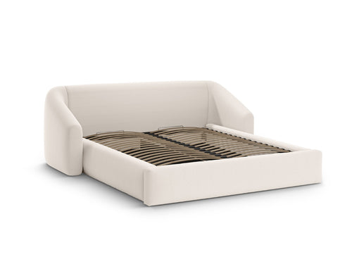 Cosmopolitan Design Opbergbed met hoofdeinde Campi 200x200cm structurele stof lichtbeige - 230x268x80cm