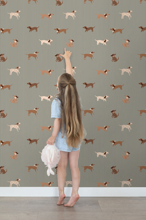 ESTAhome behang honden vergrijsd blauw - 50 x 900 cm - 131904