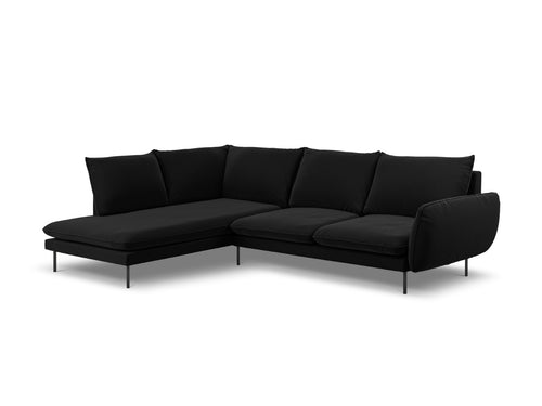 Cosmopolitan Design linker hoekbank Vienna 6-zits, flueel, zwart - 185x275x95cm