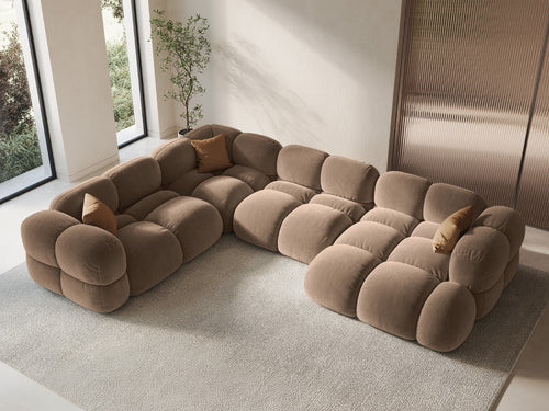 Cosmopolitan Design Panoramische hoekbank links Loretto 5-zits, flueel donkerbeige - 250x345x68cm