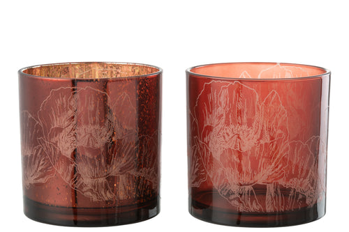 j-Line windlicht Bloemen - glas - bordeaux - large - 2 stuks - vtwonen shop