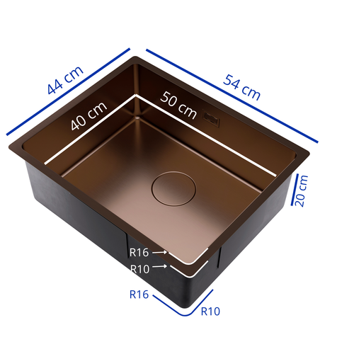 LOMAZOO Spoelbak Keuken Prime - 50 x 40 cm - Koper - RVS