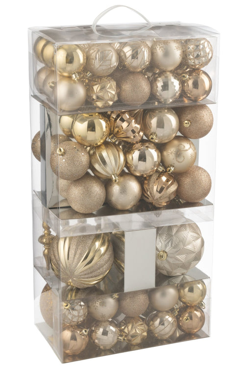 J-Line kerstbal - kunststof - beige/ecru - doos van 80
