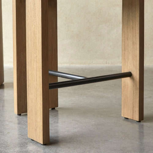 Tikamoon Barstoel in massief mindihout en ecru stof - Beige