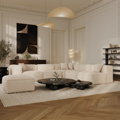 Sia Home - Modulaire poef CUBI - Chenille fluweel - Crème - 90cm