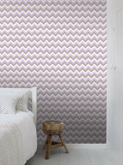 ESTAhome behang zigzag motief taupe en paars - 53 cm x 10.05 m - 138137