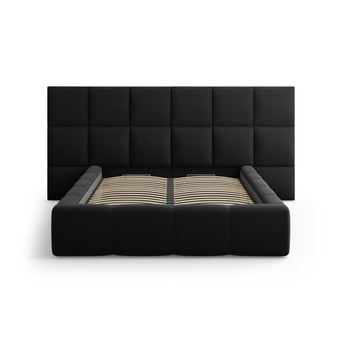 Cosmopolitan Design - Opbergbed met dubbel hoofdbord Livigno 200x180cm flueel zwart - 230x300x125cm