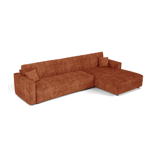 Premium Interiors - Rechthoekige hoekbank met slaapfunctie en opbergruimte  - corduroy terracotta 297cm
