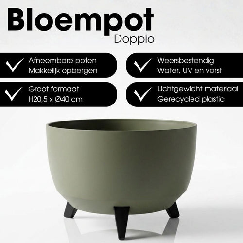 Mica Decorations Doppio Plantenbak op Poten - 20,5 x Ø40 cm - Plantenbakken voor Buiten - Bloembakken voor Balkon - Gerecycled Plastic - Lichtgroen