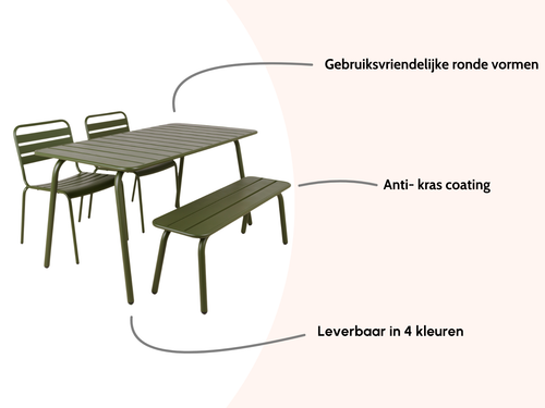 MaximaVida metalen tuinset Max 150 cm olijfgroen - 4-delig bank zonder rugleuning - vtwonen shop