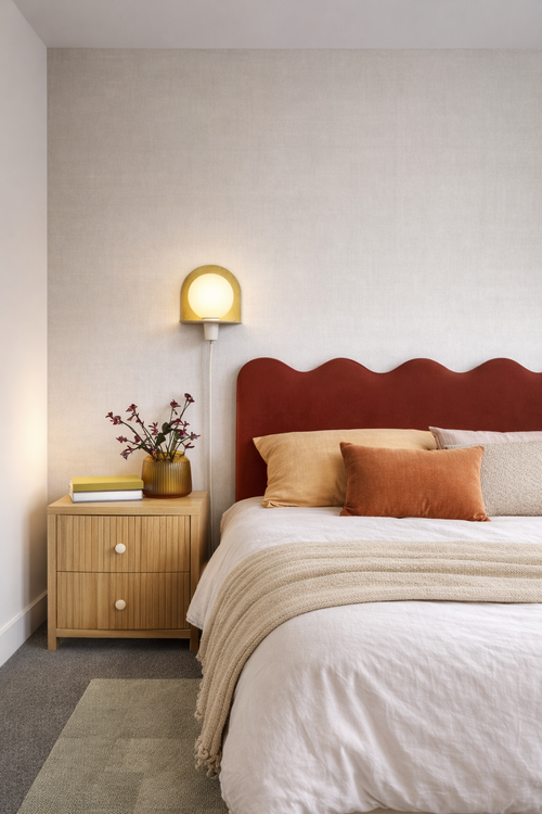 Gestoffeerd hoofdbord met golvende vorm 160x73,5 cm