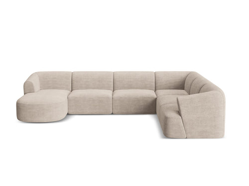 Cosmopolitan Design Modulaire panoramische hoekbank rechts Campi 7-zits, ribfluwelen cappuccino - 255x330x70cm