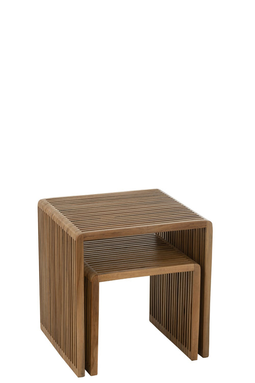 J-Line bijzettafel Kubus Gerecycleerd - hout - naturel - set van 2