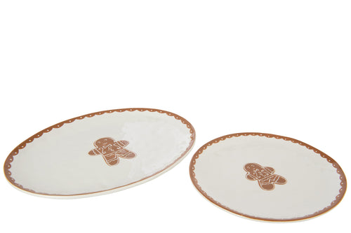 J-Line bord Cookie Ovaal Dolomiet - keramiek - bruin/wit